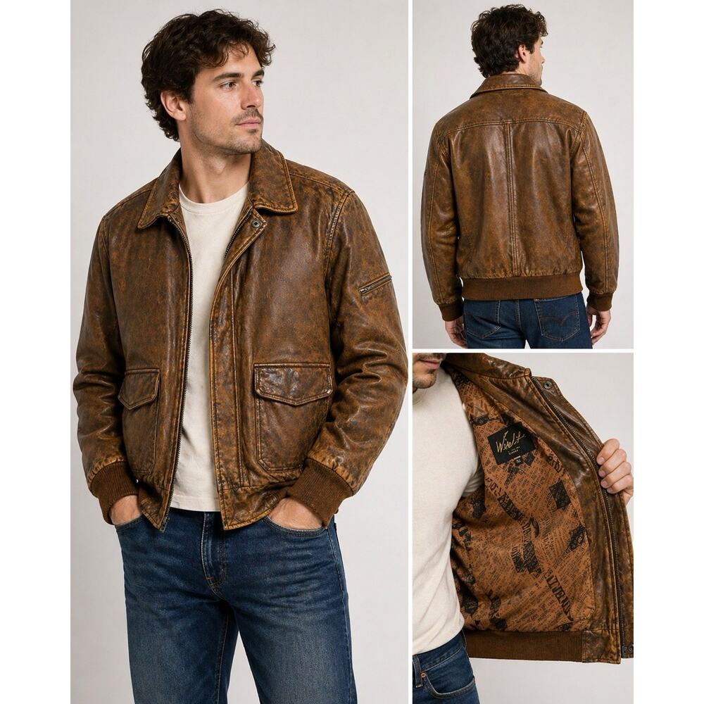 Vintage Waikiki Leather Distressed Brown Jacket Mens XL Biker Bomber